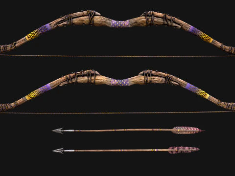 Medieval Wooden Bow Weapon Set 3D Model