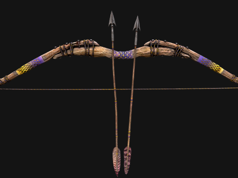Medieval Wooden Bow Weapon Set 3D 모델