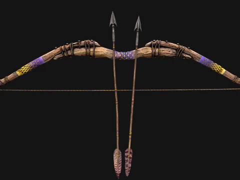 Medieval Wooden Bow Weapon Set 3D Model