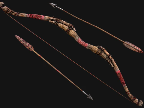 Medieval Wooden Bow Weapon Set 3D Model