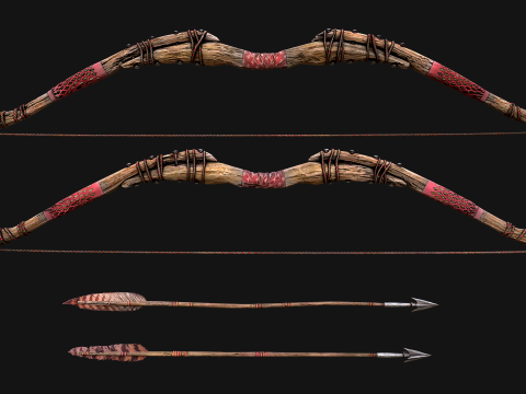 Medieval Wooden Bow Weapon Set 3D 모델