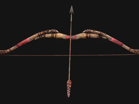 Medieval Wooden Bow Weapon Set 3D Model