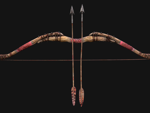 Medieval Wooden Bow Weapon Set 3D 모델