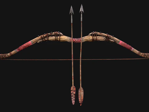 Medieval Wooden Bow Weapon Set 3D Model