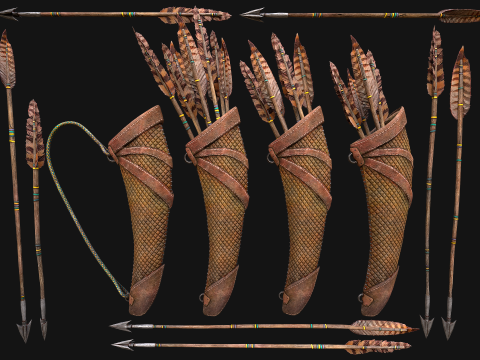 Medieval Quiver and Arrows Arrow Archer Set Model 3D
