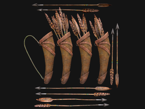 Medieval Quiver and Arrows Arrow Archer Set 3D Model