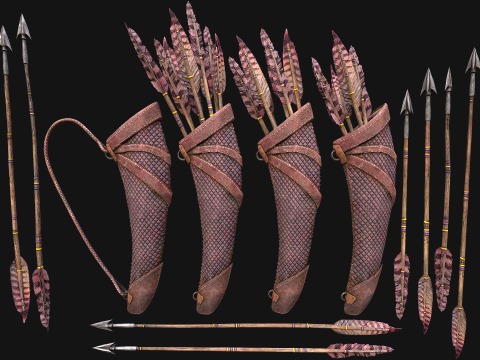 Medieval Quiver and Arrows Arrow Archer Bow Set Modelo 3D
