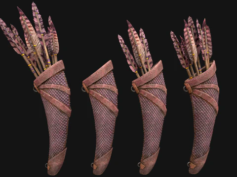 Medieval Quiver and Arrows Arrow Archer Bow Set 3D Model