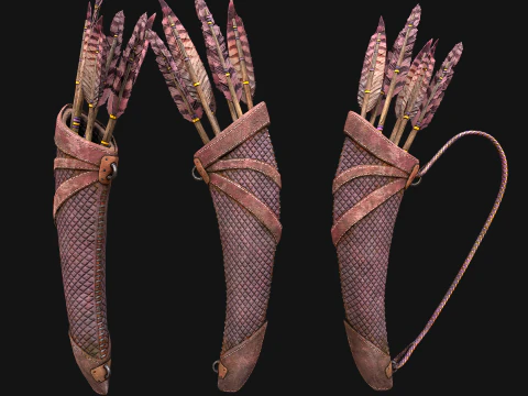 Medieval Quiver and Arrows Arrow Archer Bow Set 3D Model