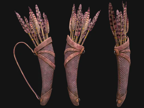 Medieval Quiver and Arrows Arrow Archer Bow Set 3D Model
