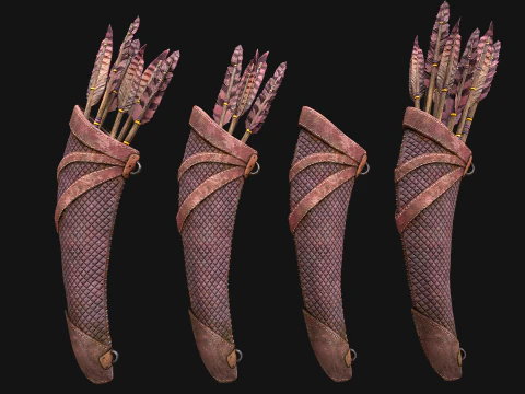 Medieval Quiver and Arrows Arrow Archer Bow Set 3D Model