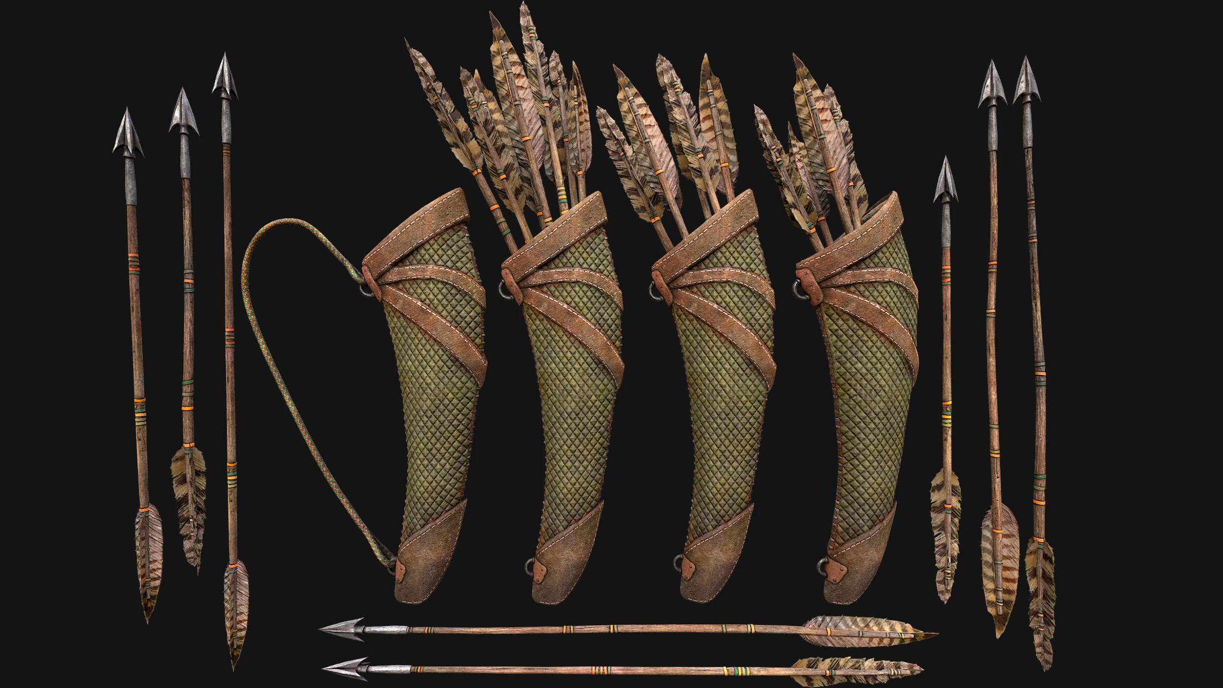 Arrow Quiver Medieval Weapons Bow Crossbow 3D Model .c4d .max .obj .3ds .fbx .stl .blend 