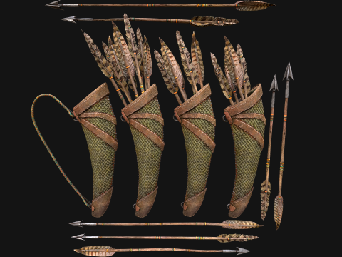 Arrow Quiver Medieval Weapons Bow Crossbow 3D Modell