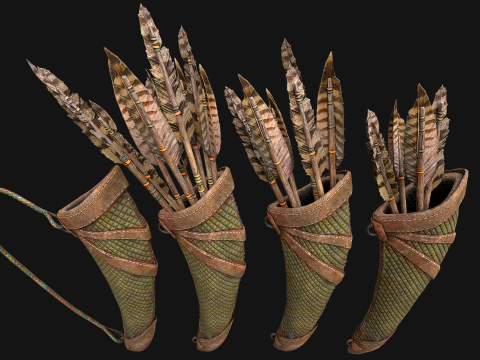 Arrow Quiver Medieval Weapons Bow Crossbow 3D Modell