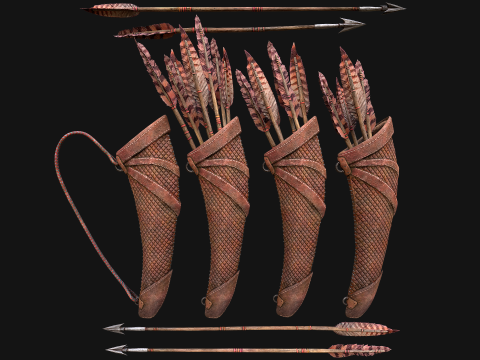 Arrow Crossbow Bolt Quiver Medieval Knights Equipment 3D Model
