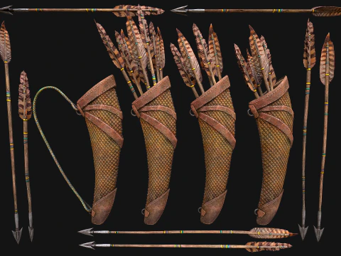 Wooden Bow and Quiver Tournament Weapons 3D Model
