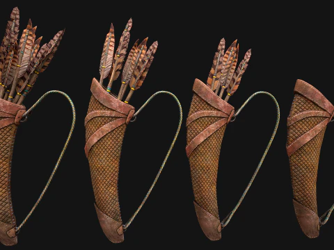 Wooden Bow and Quiver Tournament Weapons 3D Model