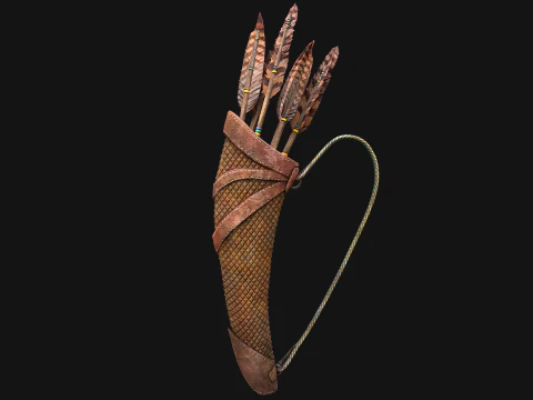 Wooden Bow and Quiver Tournament Weapons 3D Model