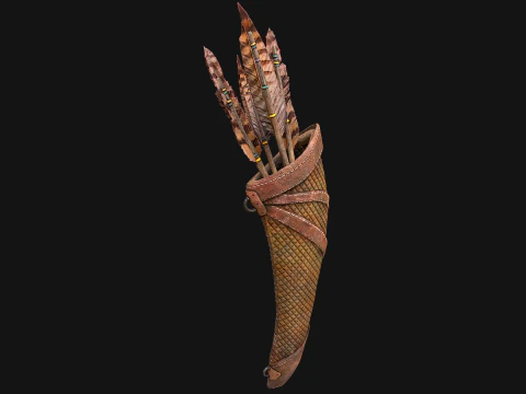 Wooden Bow and Quiver Tournament Weapons 3D Model