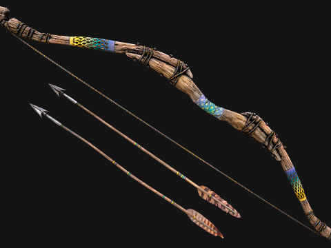 Wooden Bow and Quiver Tournament Weapons Modèle 3D