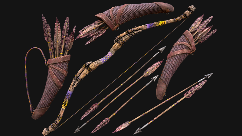 Wooden Bow and Quiver Arrows Fair Medieval Modèle 3D .c4d .max .obj .3ds .fbx .stl .blend