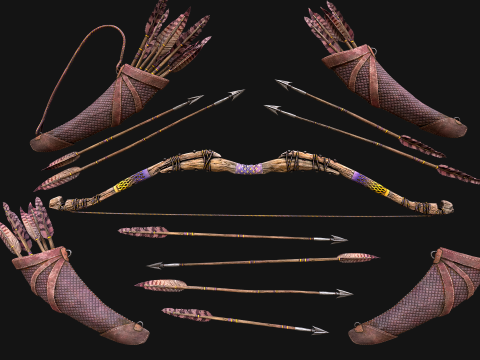 Wooden Bow and Quiver Arrows Fair Medieval Modèle 3D