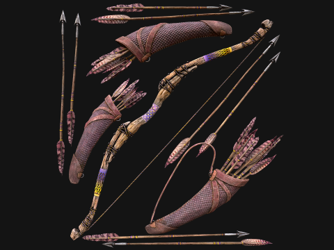 Wooden Bow and Quiver Arrows Fair Medieval Modèle 3D