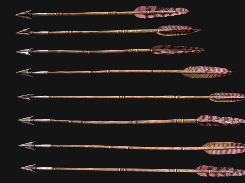 Arco in legno e frecce faretra Fiera medievale Modello 3D