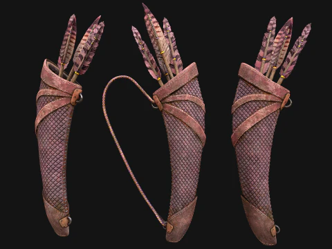 Arco in legno e frecce faretra Fiera medievale Modello 3D