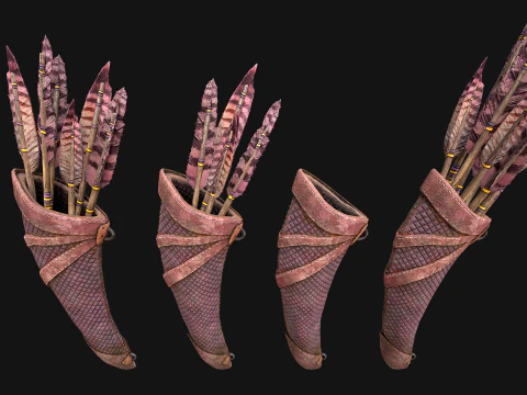 Arco in legno e frecce faretra Fiera medievale Modello 3D