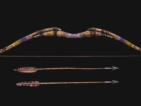 Wooden Bow and Quiver Arrows Fair Medieval Modèle 3D