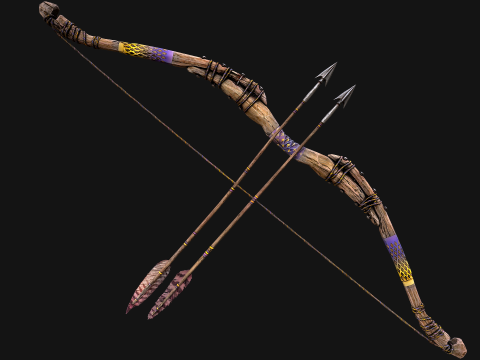 Wooden Bow and Quiver Arrows Fair Medieval Modèle 3D