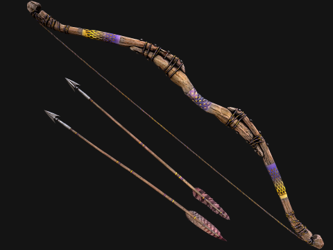 Wooden Bow and Quiver Arrows Fair Medieval Modèle 3D