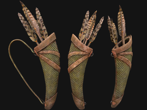 Wooden Bow and Quiver Ranger Set Medieval 3D Model