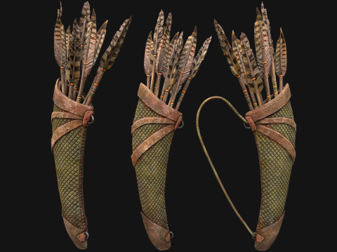 Wooden Bow and Quiver Ranger Set Medieval 3D Model