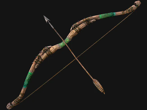 Wooden Bow and Quiver Ranger Set Medieval 3D Model