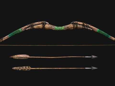 Wooden Bow and Quiver Ranger Set Medieval 3D Model