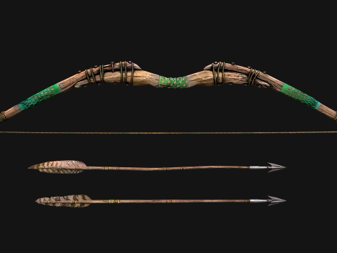 Wooden Bow and Quiver Ranger Set Medieval 3D Model