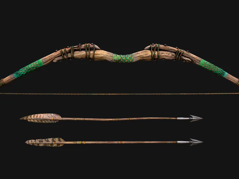Wooden Bow and Quiver Ranger Set Medieval 3D Model