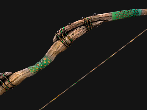 Wooden Bow and Quiver Ranger Set Medieval 3D Model