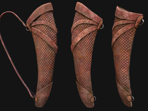 Wooden Bow and Quiver Medieval Archer Weapons 3D Model