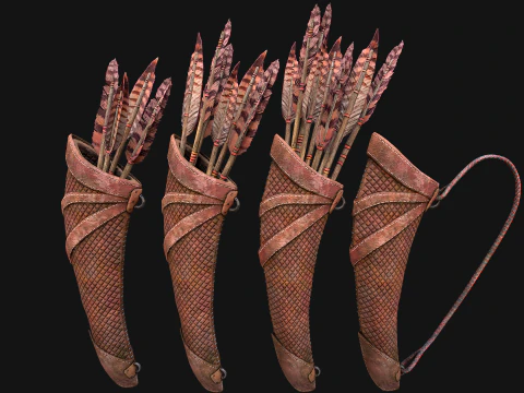 Wooden Bow and Quiver Medieval Archer Weapons 3D Model