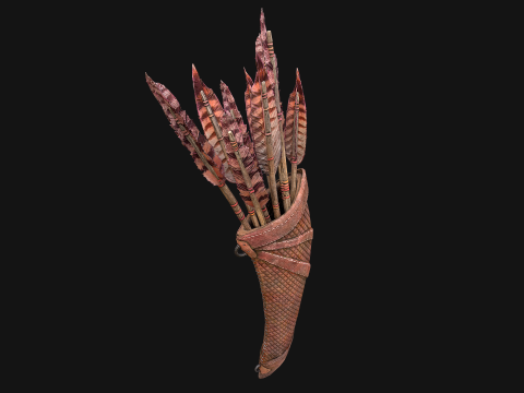 Wooden Bow and Quiver Medieval Archer Weapons 3D Model