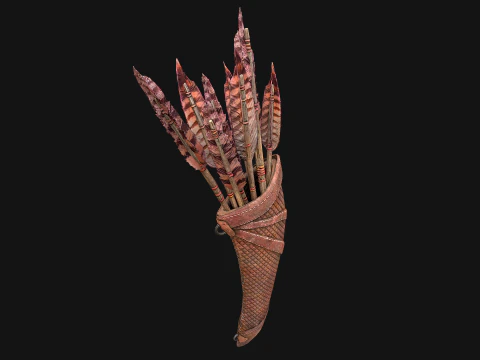 Wooden Bow and Quiver Medieval Archer Weapons 3D Model