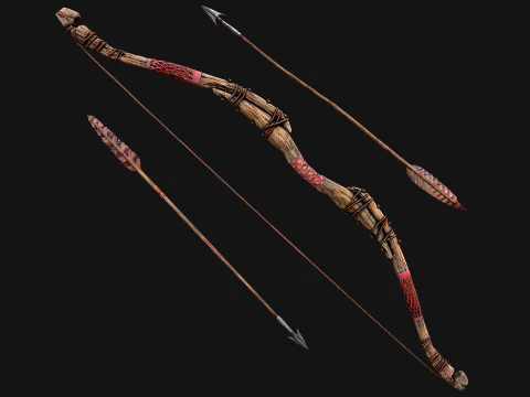 Wooden Bow and Quiver Medieval Archer Weapons 3D Model