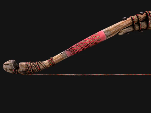 Wooden Bow and Quiver Medieval Archer Weapons 3D Model