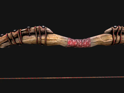 Wooden Bow and Quiver Medieval Archer Weapons 3D Model