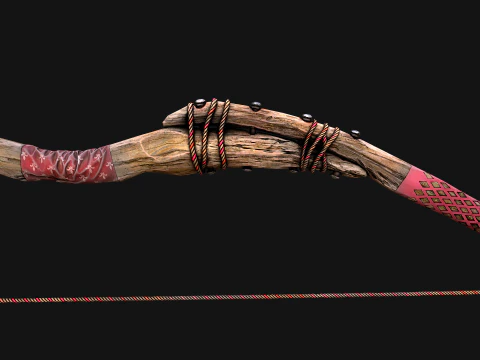 Wooden Bow and Quiver Medieval Archer Weapons 3D Model