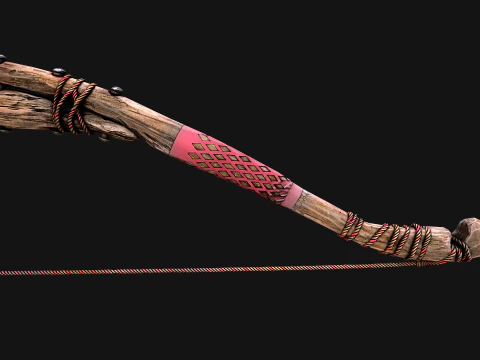 Wooden Bow and Quiver Medieval Archer Weapons 3D Model