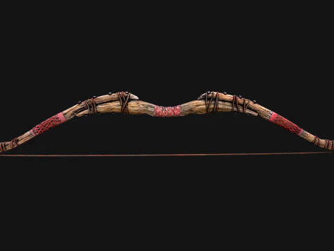Wooden Bow and Quiver Medieval Archer Weapons 3D Model